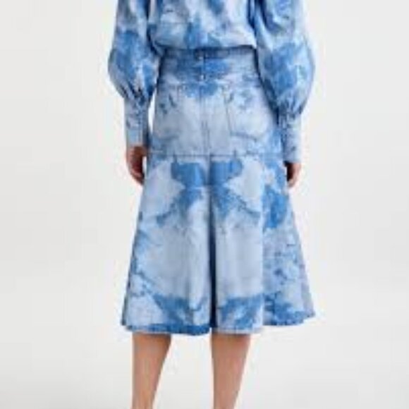 56 -  NWT $295 GANNI BLUE FLARED DENIM MIDI SKIRT - Picture 5 of 5